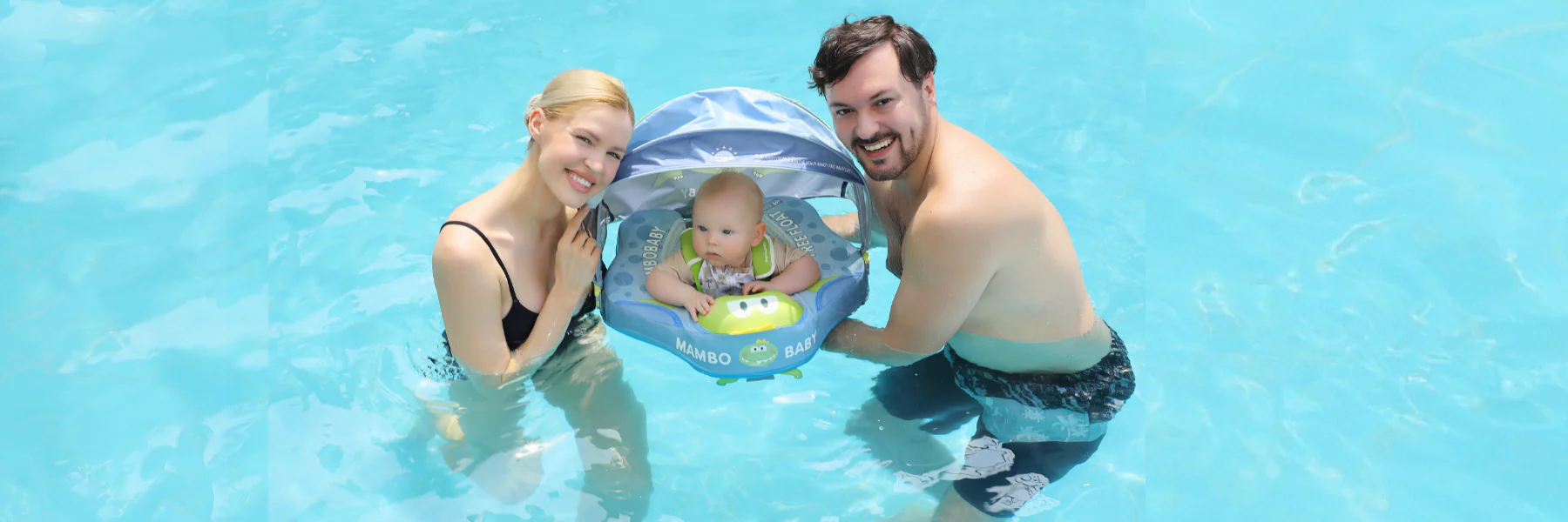 Bebé com boia MamboBaby Sapinho na piscina