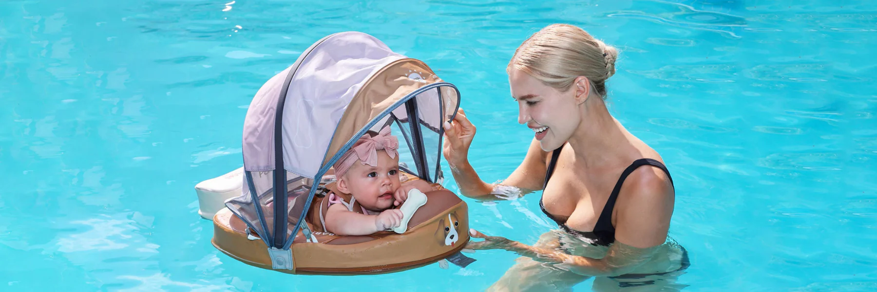 Bebé com boia MamboBaby Cãozinho com cobertura solar